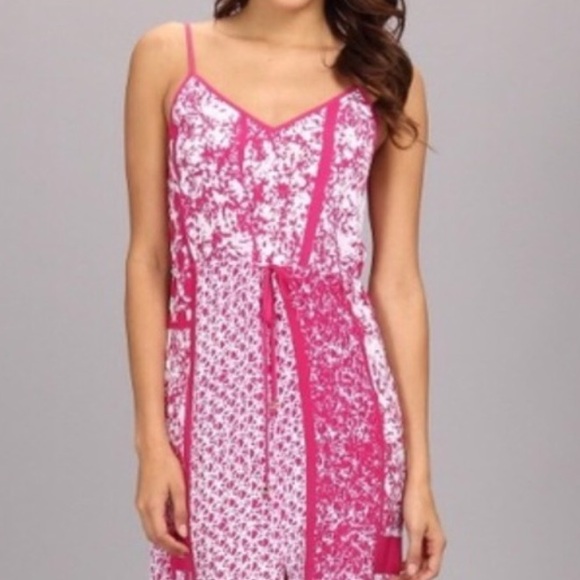 Michael Kors Spaghetti Strap Front Slit V Neck Maxi Dress Pink White Size Small - Picture 2 of 14